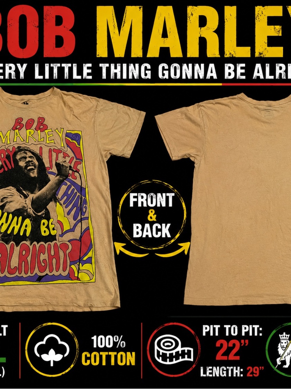 Zion Rootswear Tan Bob Marley Graphic Short Sleeve Tee